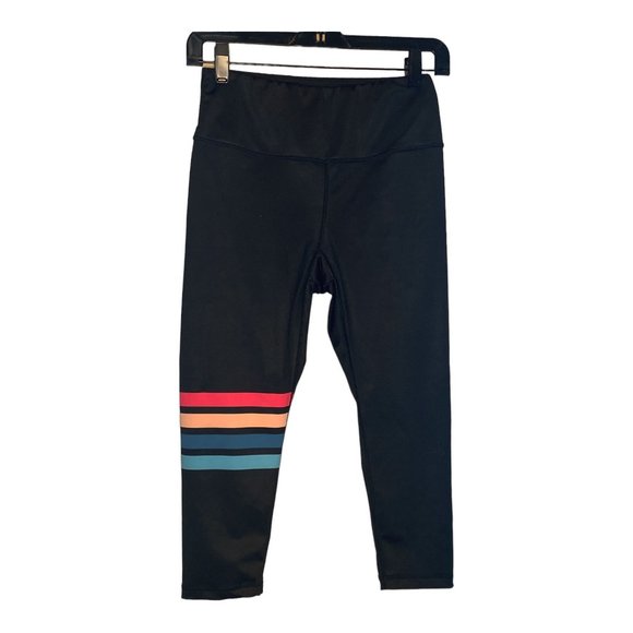 Peloton X Kali Retro Crop Leggings Medium Black w Stripes USA - Picture 4 of 16
